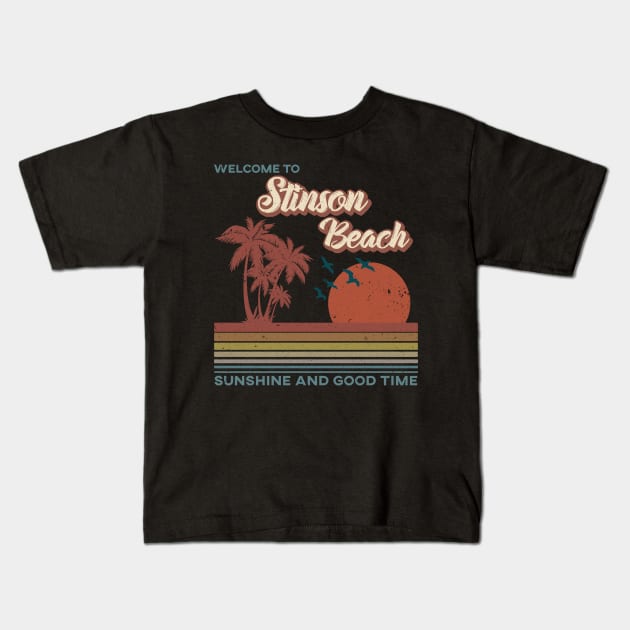 Stinson Beach - Stinson Beach Retro Sunset Kids T-Shirt by Mondolikaview